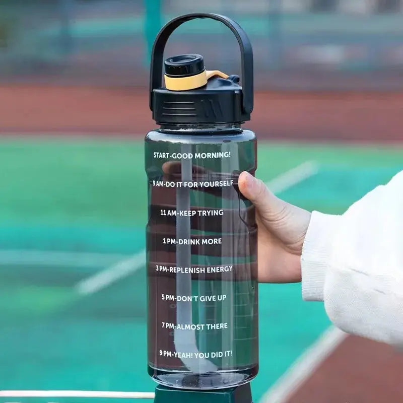 Sports Water Bottle with Straw and Time Marker